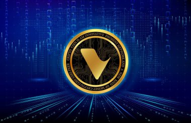 Dijital arkaplandaki terra virtüöz kolect-tvk kripto para birimi logolarının görüntüleri. 3d illüstrasyon.