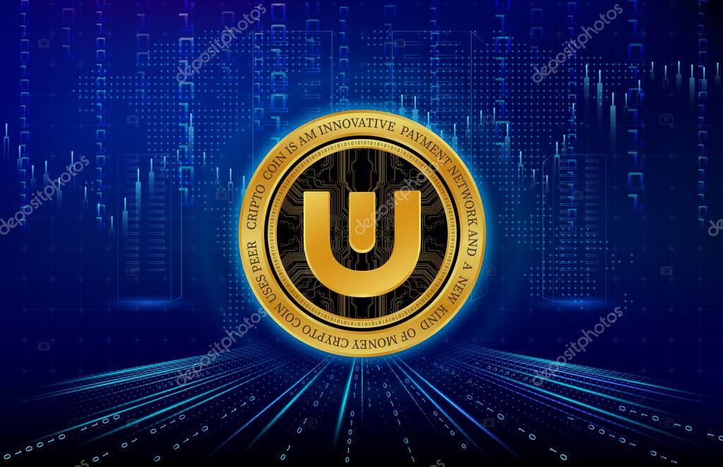 Ultra-uos virtual currency images on digital background. 3d illustrations.
