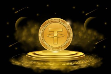 Dijital arkaplanda sanal para birimi resimleri var. 3d illüstrasyon.