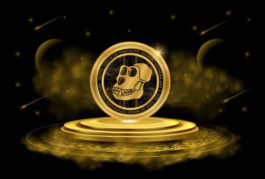 Dijital arka planda apecoin sanal para birimi görüntüsü. 3d illüstrasyon.