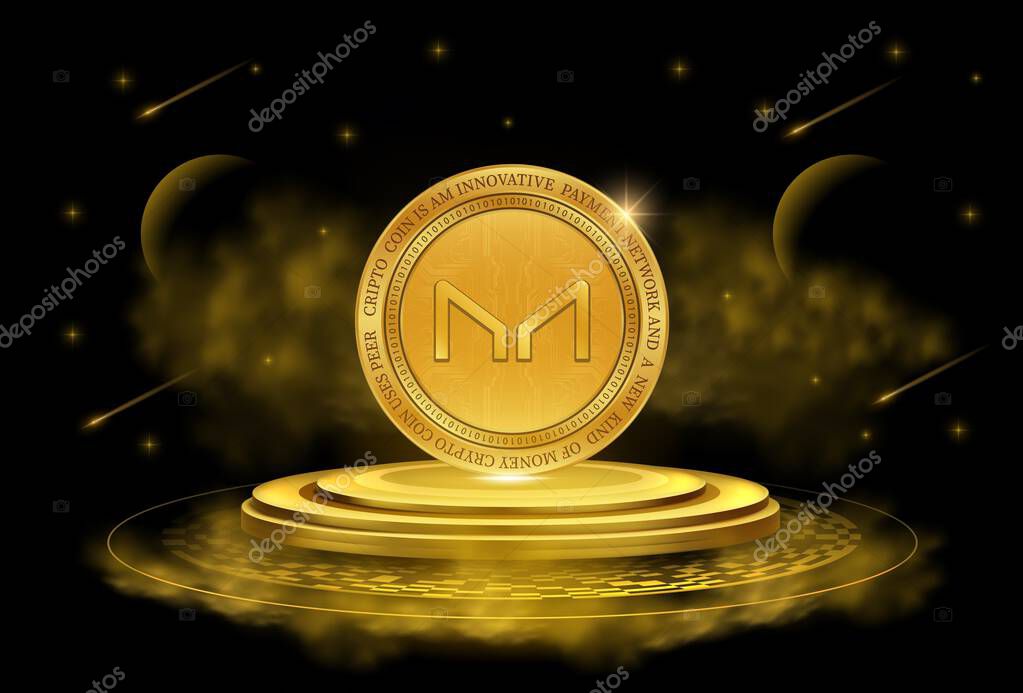 An image of the virtual currency maker-mkr coin on a digital background. 3d illustrations.