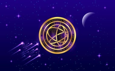 Dijital arkaplanda Celestia-tia şifreli para birimi logoları var. 3d illüstrasyon.