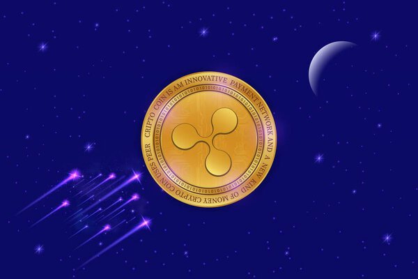 ripple-xpr изображения виртуальной валюты на цифровом фоне. 3d иллюстрации.