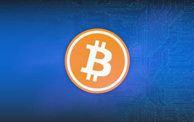 Dijital arkaplandaki bitcoin-btc logosunun görüntüleri. 3d illüstrasyon.