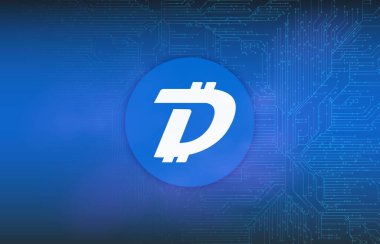 Digibyte-dgb dijital arkaplanda sanal para birimi resmi. 3d illüstrasyon.