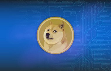 Dijital arkaplanda dogecoin-dog kripto para biriminin görüntüleri. 3d illüstrasyon.
