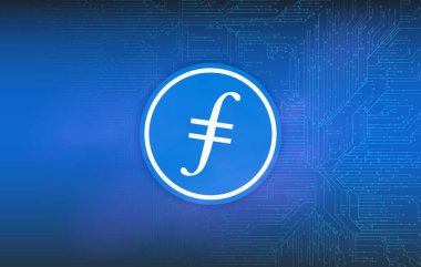 Dijital arkaplanda filecoin-fil sanal para biriminin görüntüsü. 3d illüstrasyon.