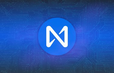 Dijital arka planda Protokol madeni para ve logonun yanında. 3d illüstrasyon resminin yanında.