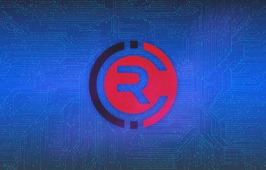 Dijital arkaplanda yakut yakut yakutu-rby kripto para birimi resimleri. 3d illüstrasyon.