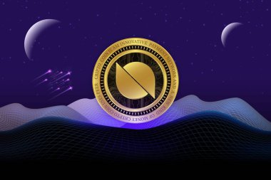 Dijital arkaplanda ontoloji-ont sanal para birimi görüntüleri. 3d illüstrasyon.