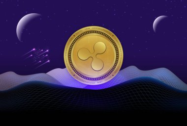 Dijital arkaplanda dalgalı-xpr sanal para birimi resimleri. 3d illüstrasyon.