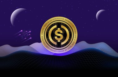 USDC dijital arkaplanda sanal para birimi görüntüleri. 3d illüstrasyon.