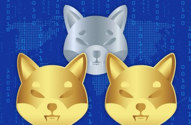 Shiba renkli arka planda sanal para birimi görselleri. 3d illüstrasyon.