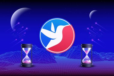 Dijital arkaplanda çift değişmeli şifreli para birimi resimleri. 3d illüstrasyon.