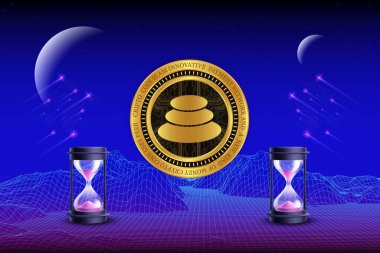 Dijital arkaplanda dengeleyici-bal sanal para birimi görüntüsü. 3d illüstrasyon.