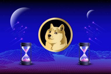 Dijital arkaplanda dogecoin-dog kripto para biriminin görüntüleri. 3d illüstrasyon.