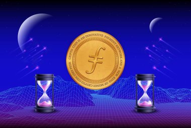 Dijital arkaplanda filecoin-fil sanal para biriminin görüntüsü. 3d illüstrasyon.