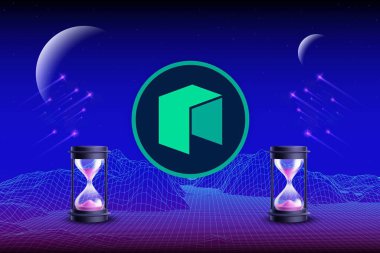 Dijital arkaplanda yeni sanal para birimi görüntüleri. 3d illüstrasyon.