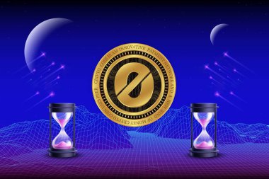 Dijital bir arkaplanda ogn sikkesi sanal para birimi görüntüsü. 3d illüstrasyon.