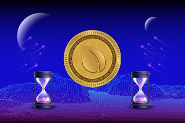 Dijital arkaplanda Peercoin-peer şifreli para birimi resimleri. 3d illüstrasyon.