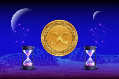 Dijital arkaplanda sentetik-snx şifreli para birimi resimleri. 3d illüstrasyon.