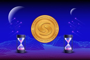 Sayısal arkaplandaki syscoin-sys şifreli para birimi resimleri. 3d illüstrasyon.