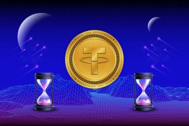 Dijital arkaplanda sanal para birimi resimleri var. 3d illüstrasyon.