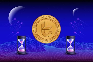 Bir tomochain-tomo sanal para biriminin dijital arkaplan resmi. 3d çizimler.