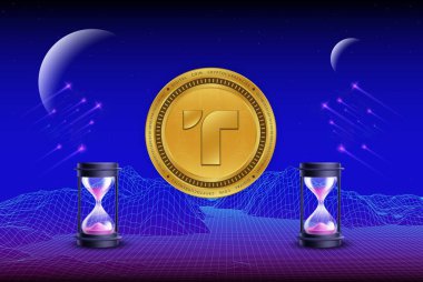 Dijital arkaplanda gerçek usd-tusd sanal para birimi resimleri. 3d illüstrasyon.