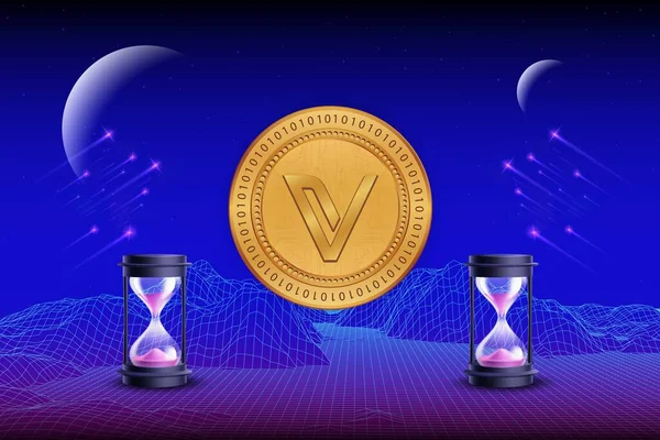 Dijital arkaplanda vekhain-vet kripto para birimi resimleri. 3d illüstrasyon.