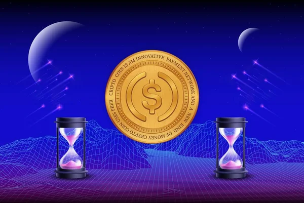 stock image USDC virtual currency images on digital background. 3d illustrations.