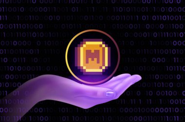 Dijital bir arkaplanda memecoin-mem sanal para birimi görüntüsü. 3d illüstrasyon.