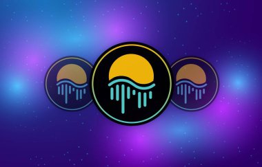 Dijital arka planda ay nehri taşıma madeni para logosu. 3d illüstrasyon.