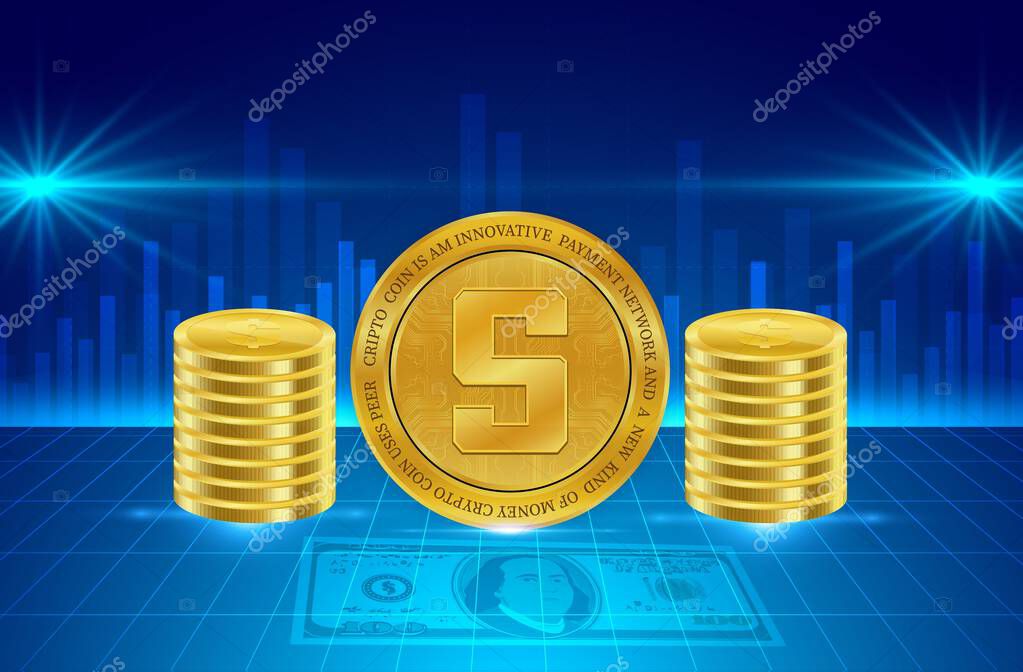 Sandbox-sand virtual currency logo on abstract background. 3d illustrations.