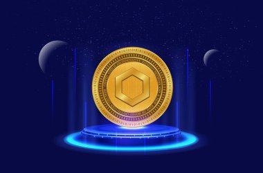 Dijital arkaplanda zincirli bağlantı sanal para birimi resmi. 3d illüstrasyon.