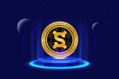 frax share-fxs dijital arkaplanda sanal para birimi resmi. 3d illüstrasyon.