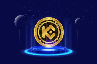 Dijital arkaplanda kucoin-kcs sanal para birimi resimleri. 3d illüstrasyon.