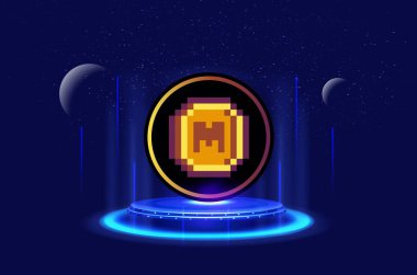Dijital bir arkaplanda memecoin-mem sanal para birimi görüntüsü. 3d illüstrasyon.