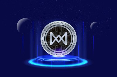 Dijital arkaplanda quarkchain-qkc para logosu resmi. 3d illüstrasyon.