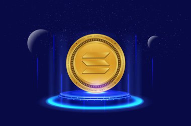 Dijital arkaplanda solana-sol sanal para birimi resmi. 3d illüstrasyon