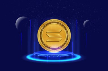 Image of solana-sol virtual currency on digital background. 3d illustration clipart