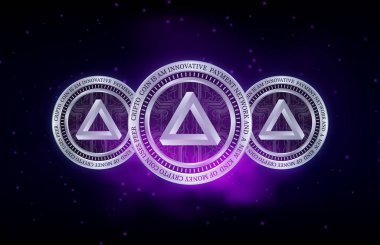 Arpa madeni para biriminin dijital bir arka plandaki görüntüsü. 3d illüstrasyon.