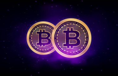Dijital arkaplandaki bitcoin-btc logosunun görüntüleri. 3d illüstrasyon.