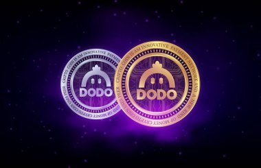 Dijital arkaplanda dodo sanal para birimi resmi. 3d illüstrasyon.