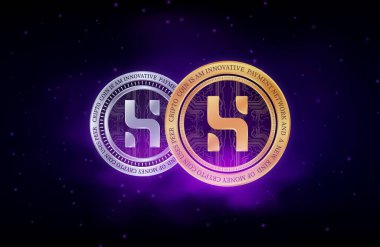  Dijital arkaplanda gizli sanal para birimi görüntüleri. 3d illüstrasyon.