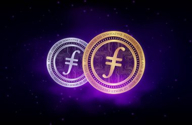 Dijital arkaplanda filecoin-fil sanal para biriminin görüntüsü. 3d illüstrasyon.