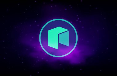 Dijital arkaplanda yeni sanal para birimi görüntüleri. 3d illüstrasyon.