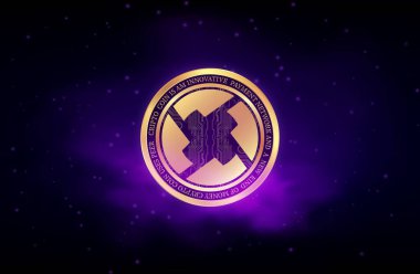 Dijital arka planda öküz-zrx bozuk para logosu resmi. 3d illüstrasyon.