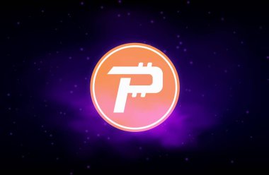 Dijital arkaplanda kripto para birimi logoları var. Pascal-Pasc madeni parası. 3d illüstrasyon.