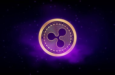 Dijital arkaplanda dalgalı-xpr sanal para birimi resimleri. 3d illüstrasyon.